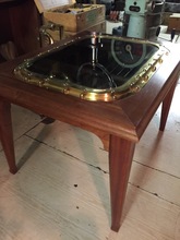 <span class=sold>** SOLD **</span>Brass and Teak Wood Porthole Design Coffee Table